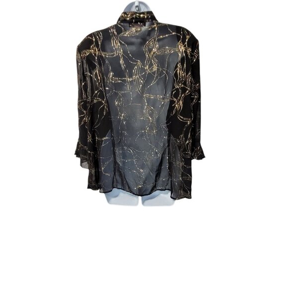 G Lance Top Vintage Plus Size 2X Sheer Black Gold Glitter Button Bright Artsy - Picture 10 of 15